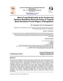 Macro Fungi Biodiversity at the Central and Northern Biosphere Reserved Areas of Tropical Moist Deciduous Forest Region of Bangladesh