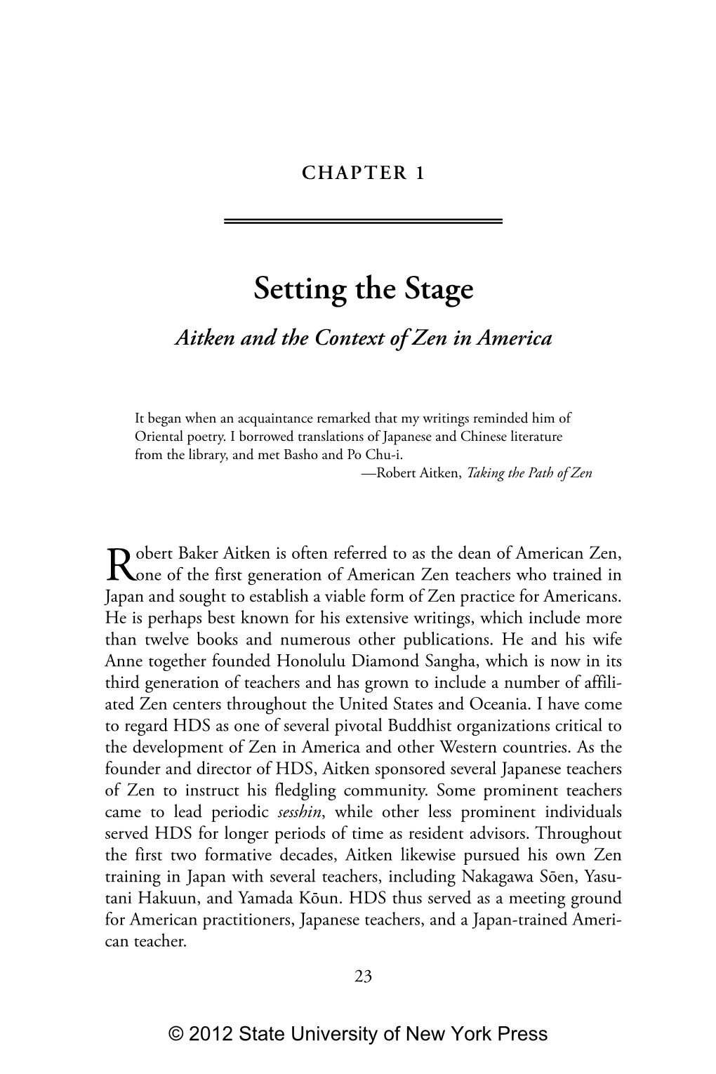 Setting the Stage Aitken and the Context of Zen in America
