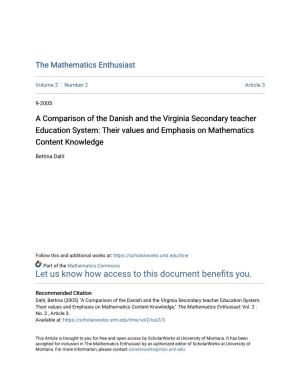 A Comparison of the Danish and the Virginia Secondary Teacher Education System: Their Values and Emphasis on Mathematics Content Knowledge