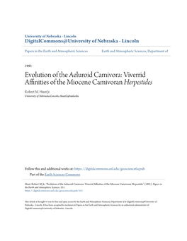 Viverrid Affinities of the Miocene Camivoran Herpestides Robert M