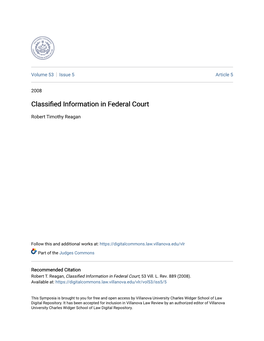 Classified Information in Federal Court 2008]