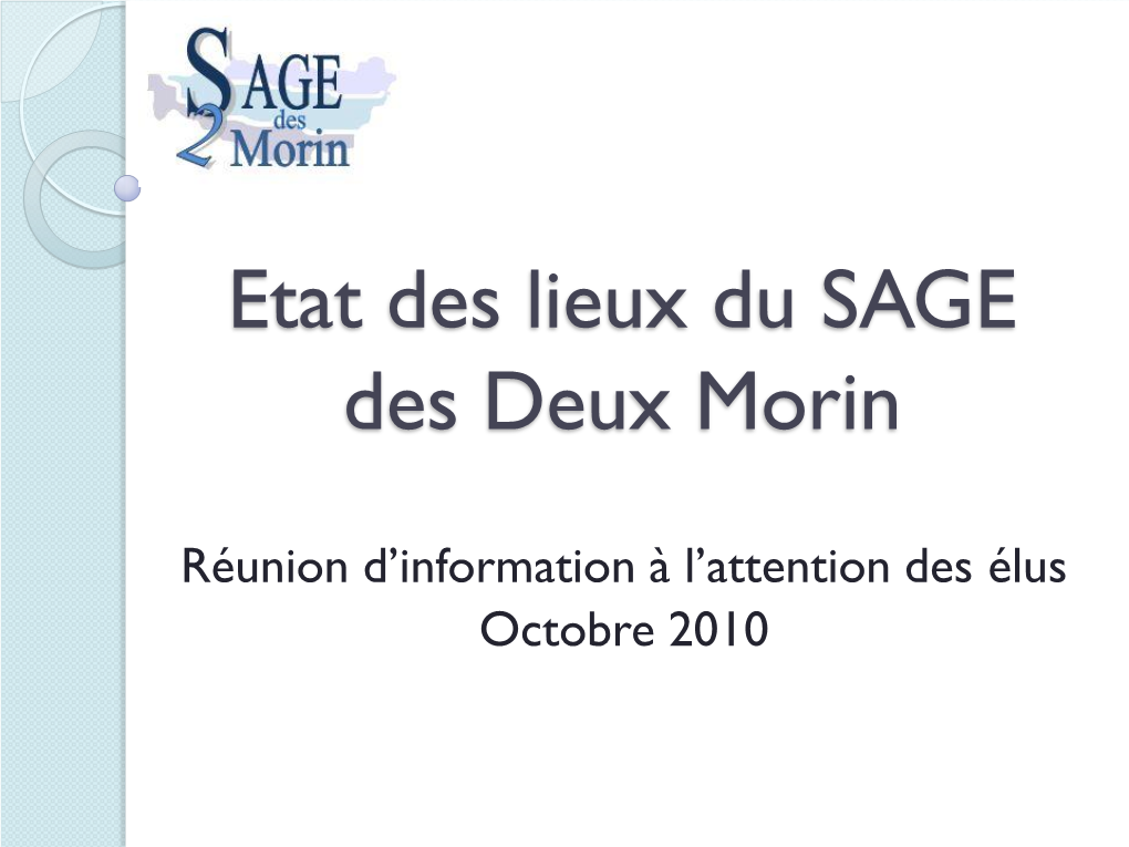 Etat Des Lieux Du SAGE Des Deux Morin