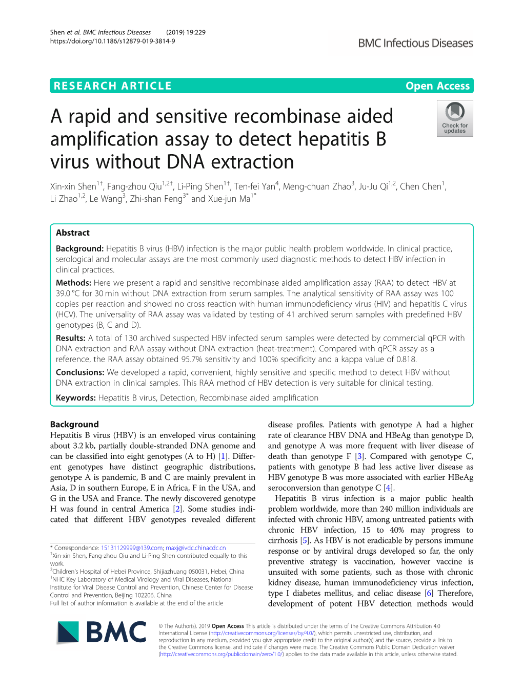 A Rapid and Sensitive Recombinase Aided Amplification Assay to Detect