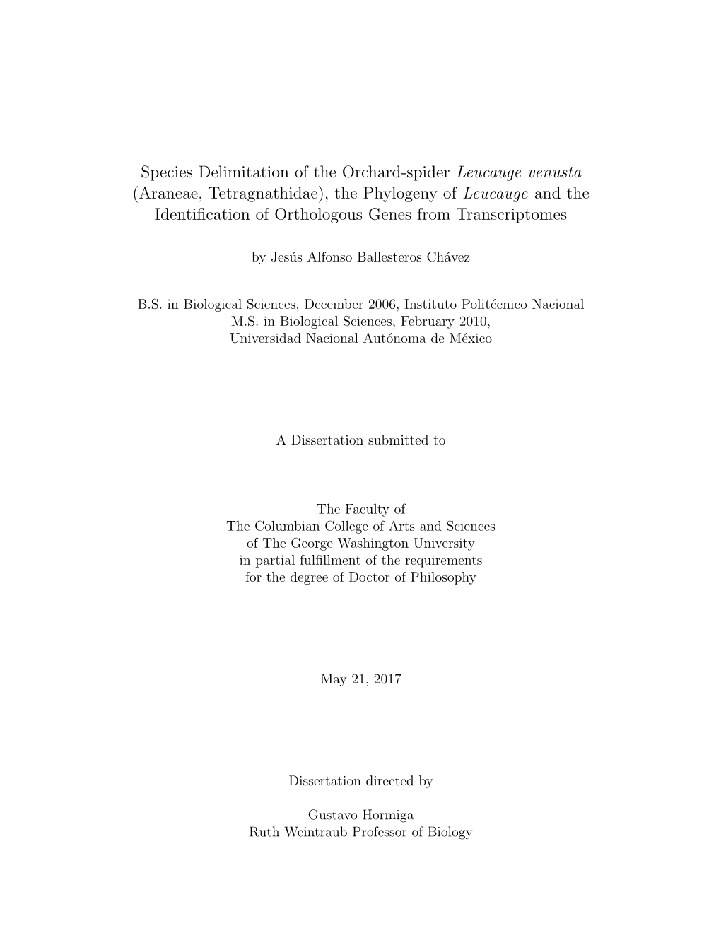 Species Delimitation of the Orchard-Spider