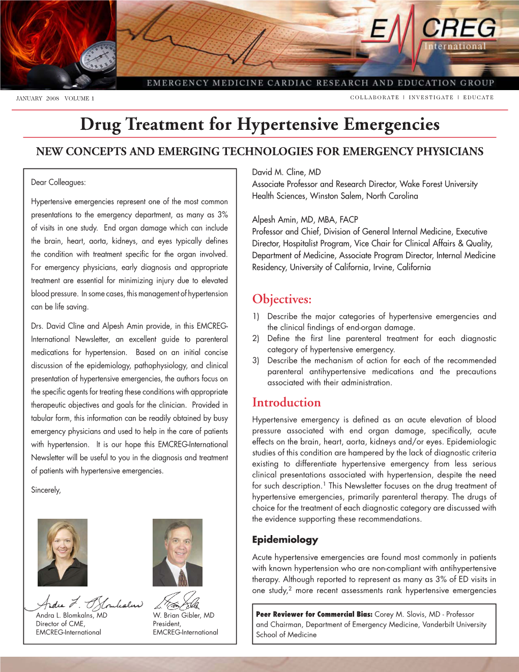 Drug Treatment for Hypertensive Emergencies NEW CONCEPTS and EMERGING TECHNOLOGIES for EMERGENCY PHYSICIANS