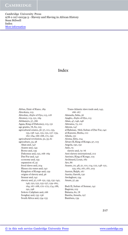 Slavery and Slaving in African History Sean Stilwell Index More Information