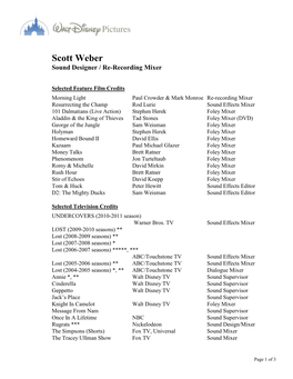 Scott Weber Sound Designer / Re-Recording Mixer