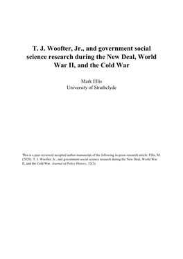 T. J. Woofter, Jr., and Government Social Science Research During the New Deal, World War II, and the Cold War