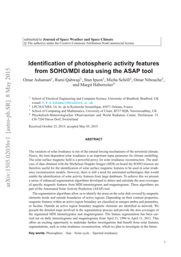 Identification of Photospheric Activity Features from SOHO/MDI Data Using