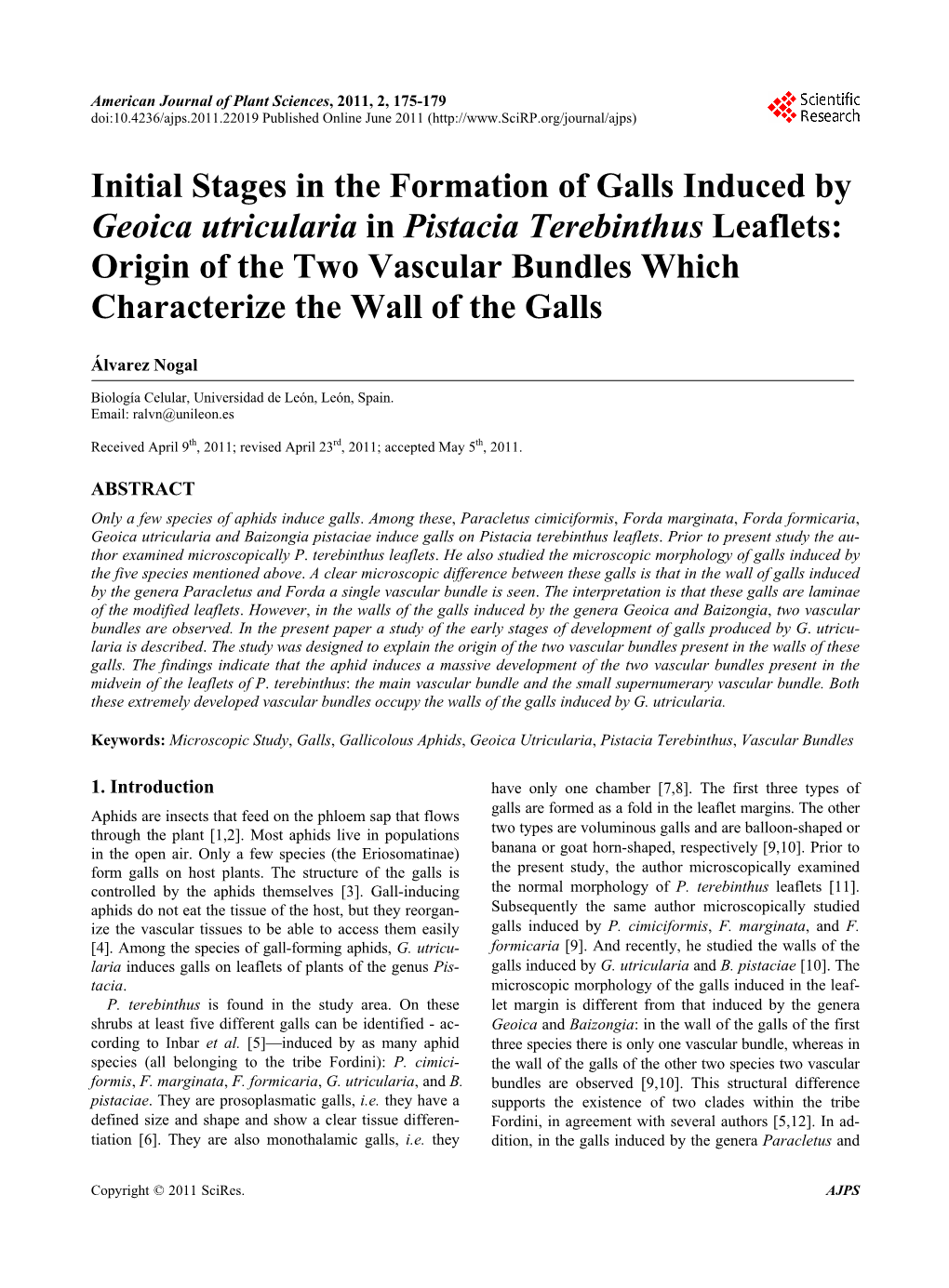 Initial Stages in the Formation of Galls Induced by Geoica Utricularia In