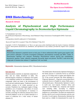Analysis of Phytochemical and High Performance Liquid Chromatography in Desmostachya Bipinnata