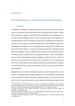 EU Visa Liberalization Vs. National Citizenship Laws and Policies