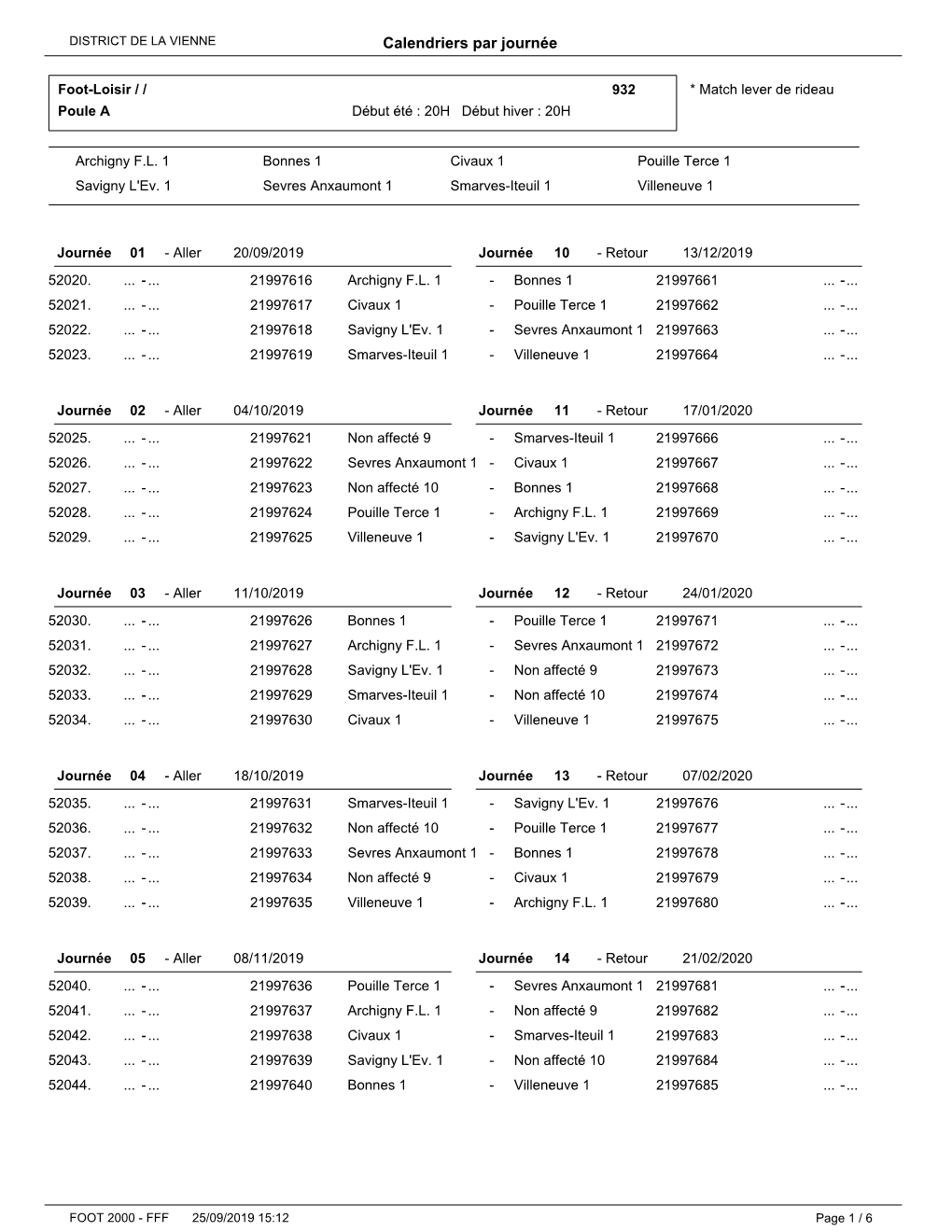 Calendriers Par Journée