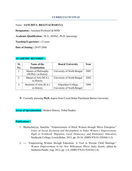 SANCHITA BHATTACHARYYA Designation