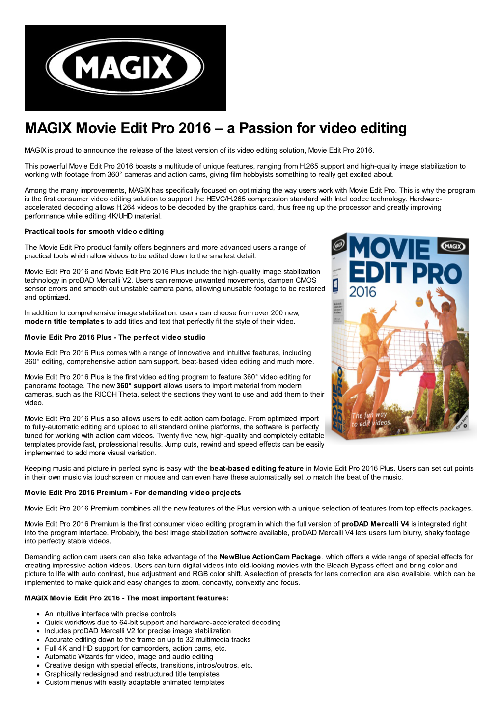 MAGIX Movie Edit Pro 2016 – a Passion for Video Editing