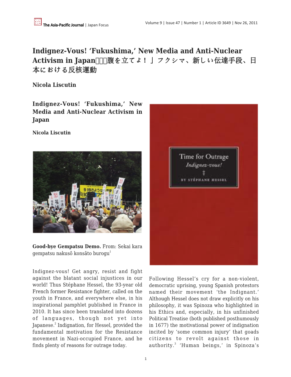 Indignez-Vous! 'Fukushima,' New Media and Anti-Nuclear Activism In