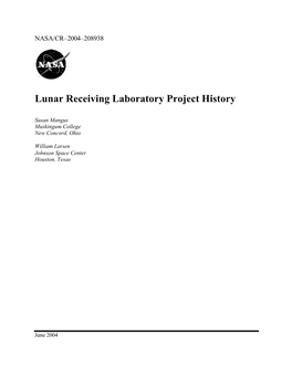 Lunar Receiving Laboratory Project History