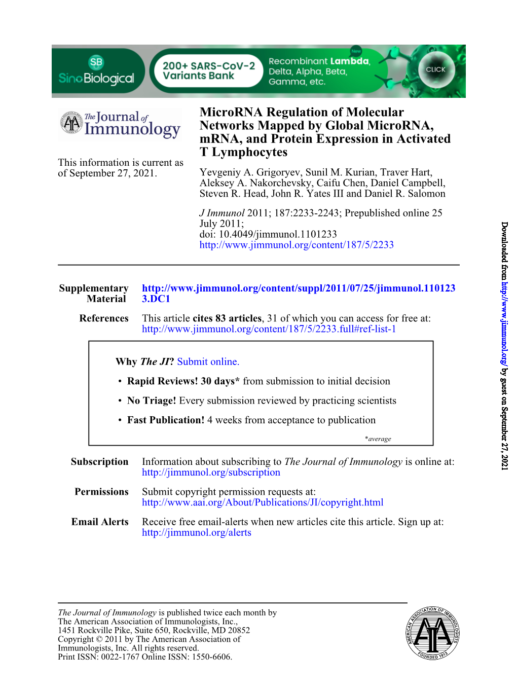 T Lymphocytes Mrna, and Protein Expression in Activated