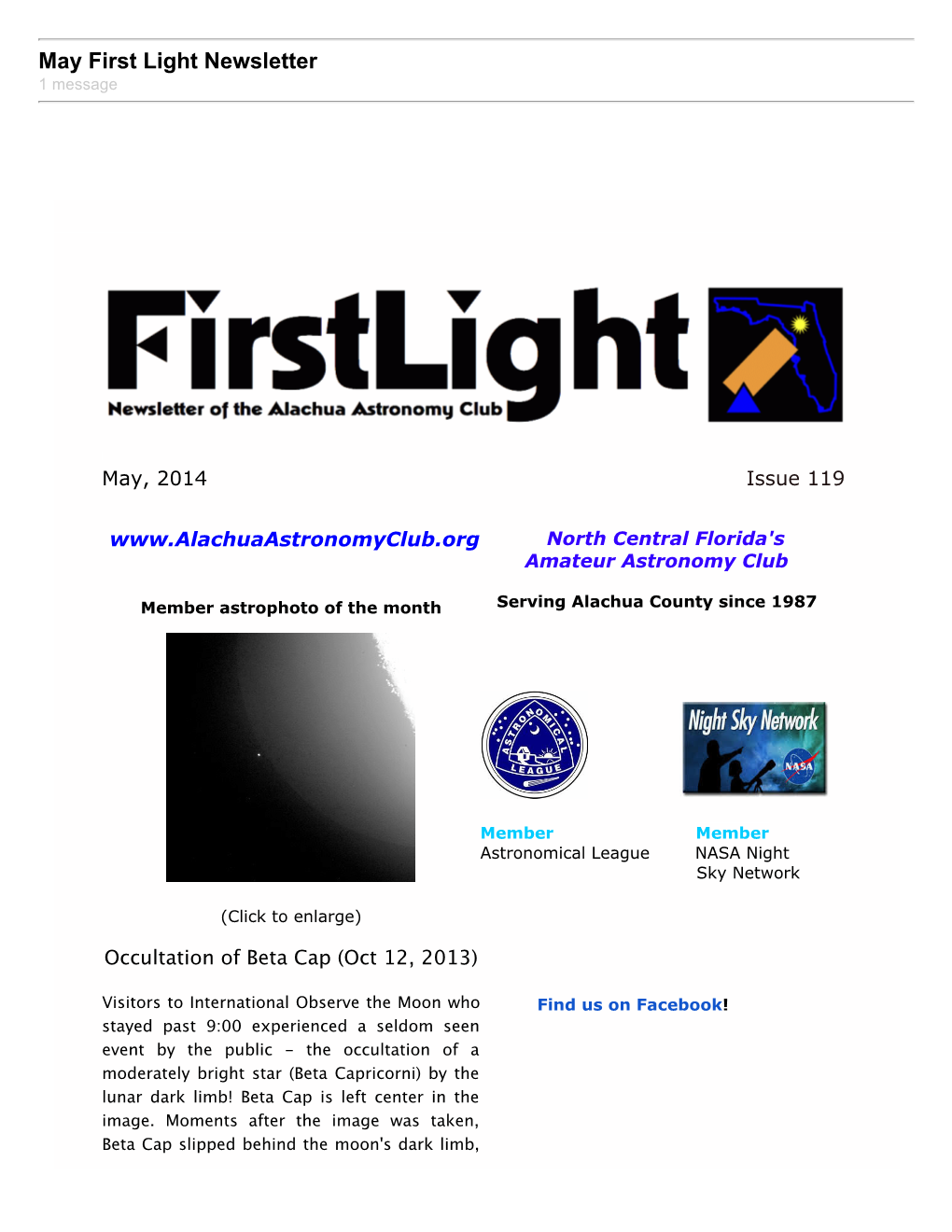 May First Light Newsletter 1 Message