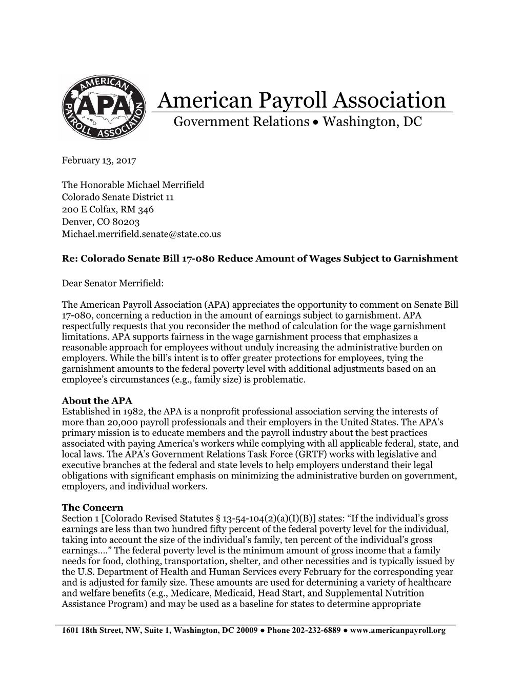 American Payroll Association Government Relations  Washington, DC