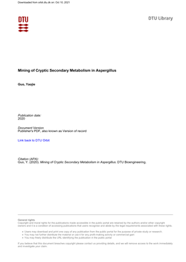 Mining of Cryptic Secondary Metabolism in Aspergillus