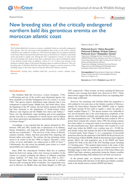 New Breeding Sites of the Critically Endangered Northern Bald Ibis Geronticus Eremita on the Moroccan Atlantic Coast