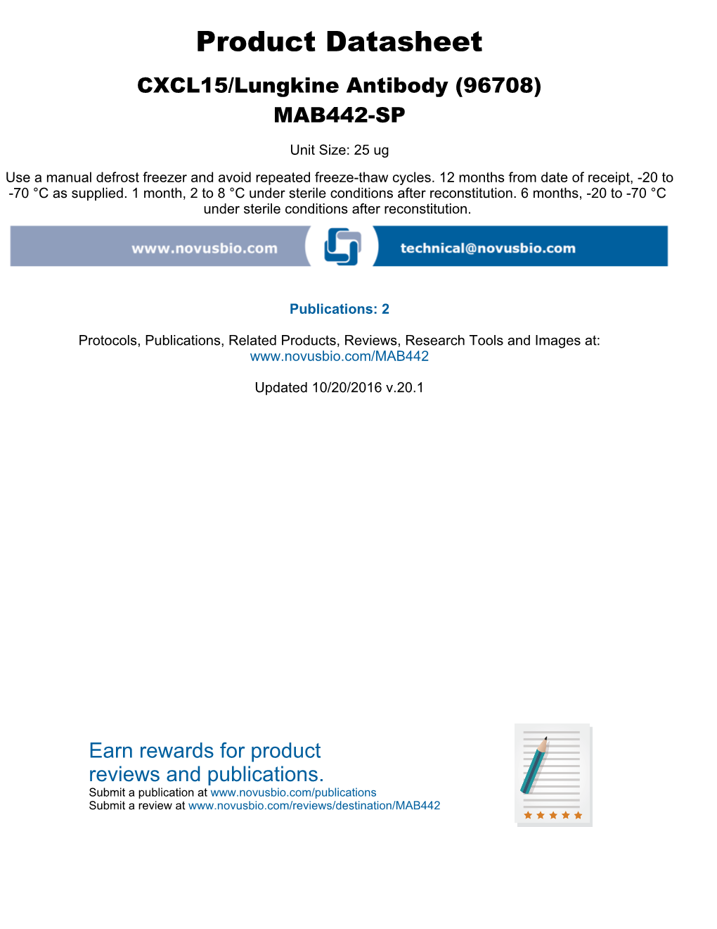 Product Datasheet CXCL15/Lungkine Antibody