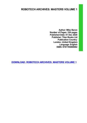 PDF Download Robotech Archives: Masters Volume 1
