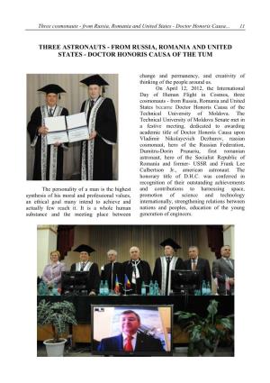 Three Astronauts - from Russia, Romania and United States - Doctor Honoris Causa of the Tum