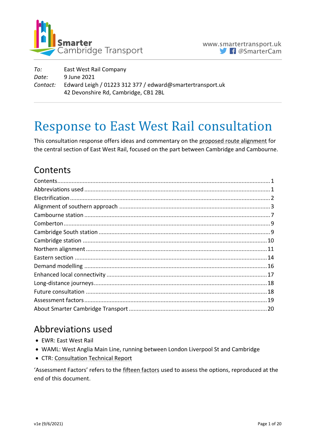 Response to East West Rail Consultation