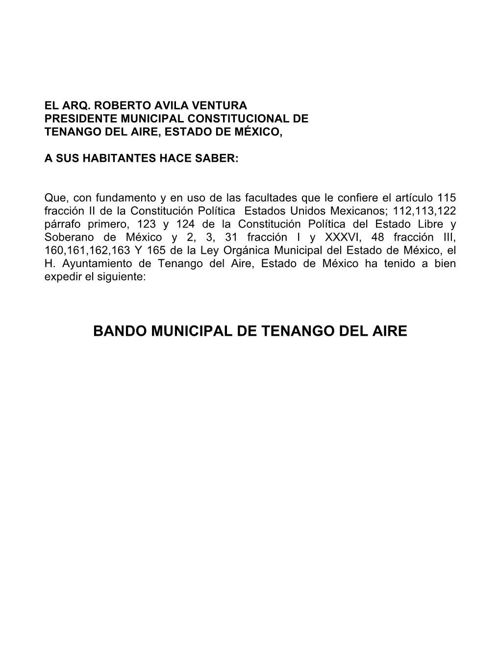 Bando Municipal De Tenango Del Aire