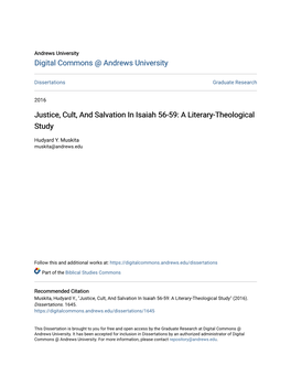 Justice, Cult, and Salvation in Isaiah 56-59: a Literary-Theological Study