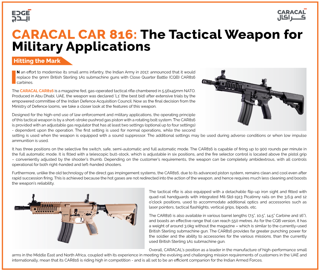 CARACAL CAR 816: the Tactical Weapon for Military Applications Hitting the Mark