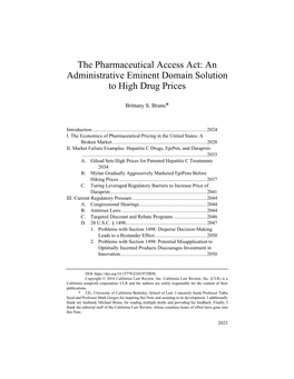 The Pharmaceutical Access Act: an Administrative Eminent Domain Solution to High Drug Prices