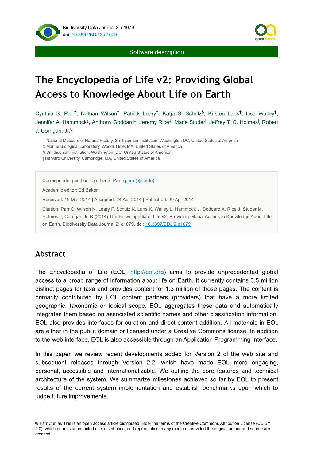 The Encyclopedia of Life V2: Providing Global Access to Knowledge About Life on Earth