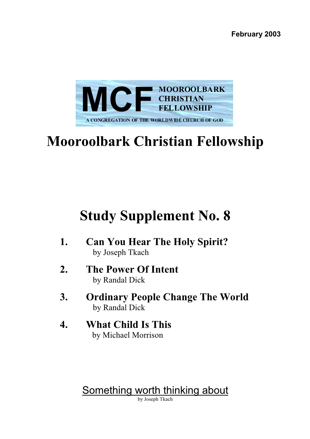 Mooroolbark Christian Fellowship Study Supplement No. 8