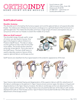 SLAP Lesions? the Shoulder’S Large, Though Useful, Range of Motion Can Also Lead to Injuries