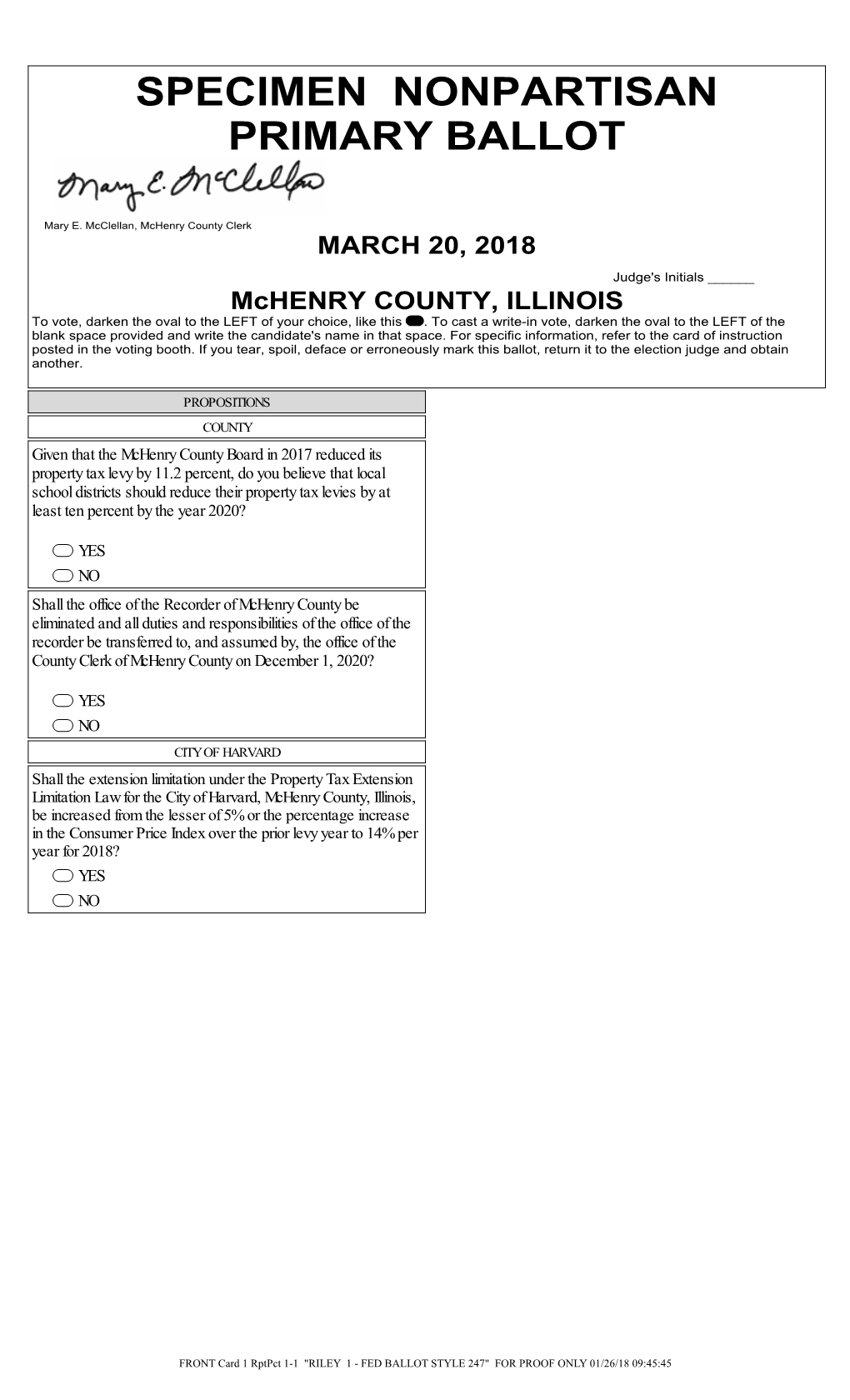 Specimen Nonpartisan Primary Ballot