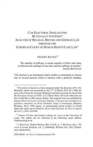 Can Electoral Inequalities Be Legally Justified? Analysis of Belgian, British and German Law Through the European Court of Human Rights Case Law*