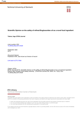 Scientific Opinion on the Safety of Refined Buglossoides Oil As a Novel Food Ingredient