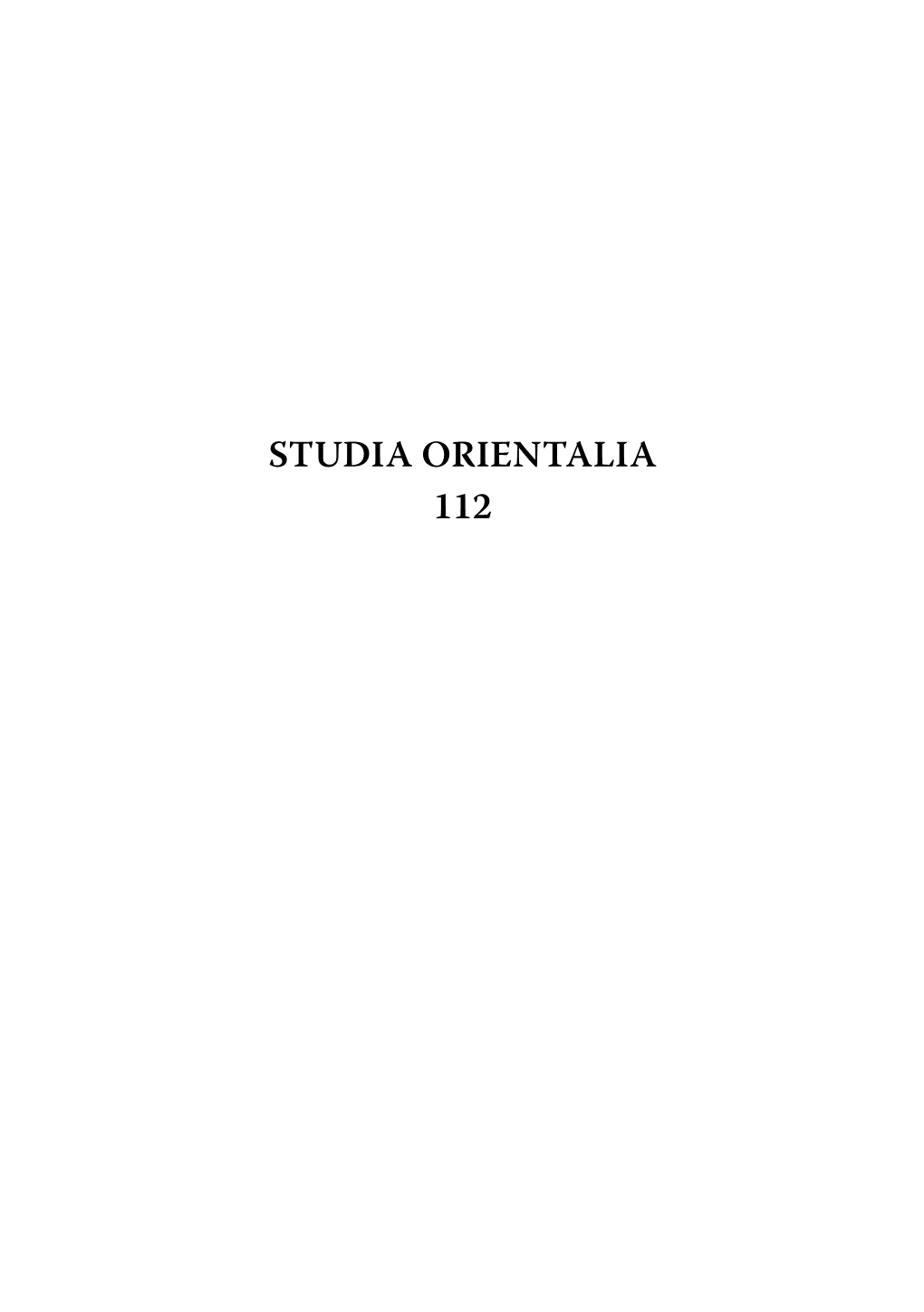 Studia Orientalia 112