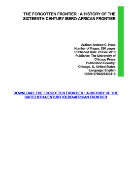 The Forgotten Frontier : a History of the Sixteenth-Century Ibero-African Frontier