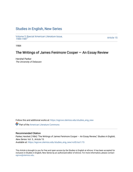 The Writings of James Fenimore Cooper Â•Fl an Essay Review