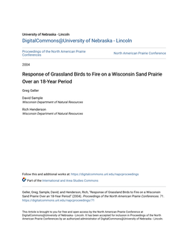 Response of Grassland Birds to Fire on a Wisconsin Sand Prairie Over an 18-Year Period