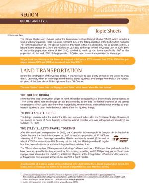 Topic Sheets REGION LAND TRANSPORTATION