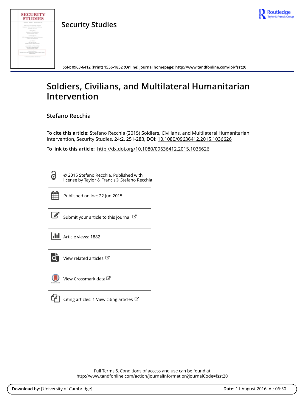 Soldiers, Civilians, and Multilateral Humanitarian Intervention