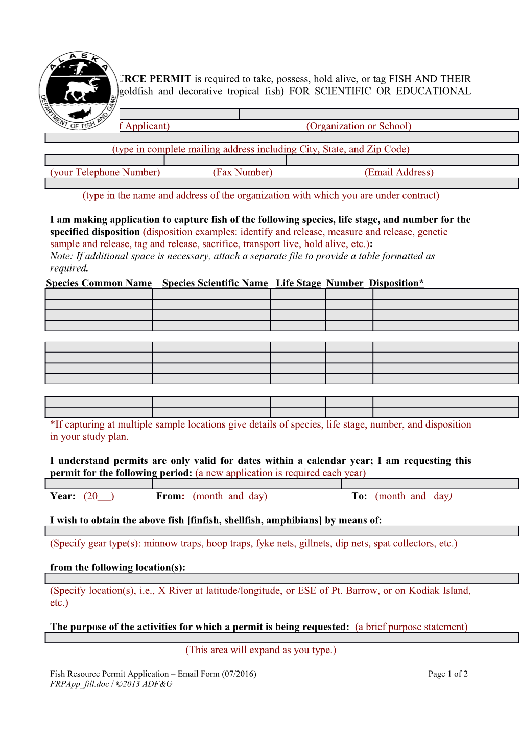 Fish Resource Permit Application