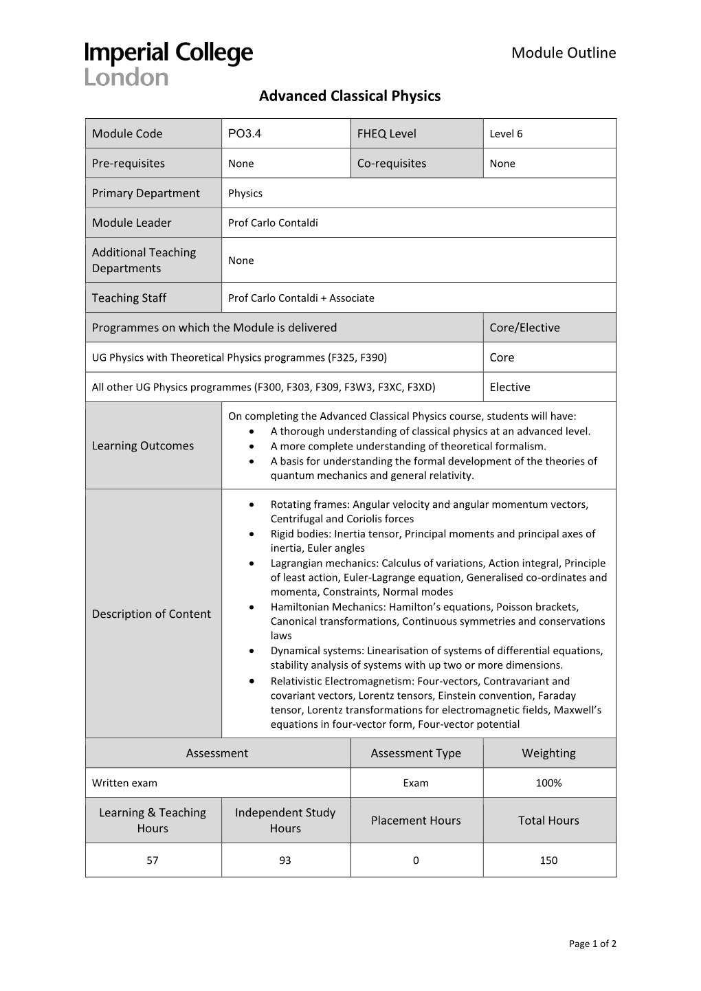 Module Outline Advanced Classical Physics