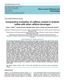 Comparative Evaluation of Caffeine Content in Arabian Coffee with Other Caffeine Beverages