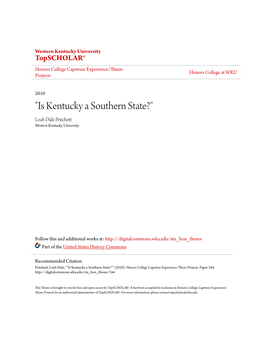 "Is Kentucky a Southern State?" Leah Dale Pritchett Western Kentucky University